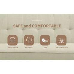ELEGANT Sofa Bed 3 Seater Settee Recliner Couch Fabric Sofa Cover Click Clack Sofa Bed With Arms, Rubber Wooden Legs, Cream 1860 X 820 X 790 Mm -Living Room Furniture Store 77430425 3