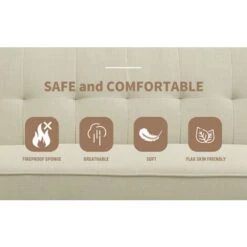 ELEGANT Sofa Bed 3 Seater Settee Recliner Couch Fabric Sofa Cover Click Clack Sofa Bed With Arms, Rubber Wooden Legs, Cream 1860 X 820 X 790 Mm -Living Room Furniture Store 77430425 4