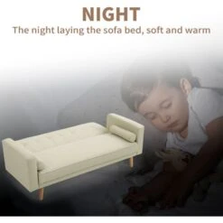 ELEGANT Sofa Bed 3 Seater Settee Recliner Couch Fabric Sofa Cover Click Clack Sofa Bed With Arms, Rubber Wooden Legs, Cream 1860 X 820 X 790 Mm -Living Room Furniture Store 77430425 5