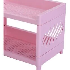 Double-Layer Desktop Storage Rack, Foldable Office Stationery Storage Rack, Storage Rack Pink -Living Room Furniture Store 77432251 3