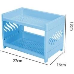 Double-Layer Desktop Storage Rack, Foldable Office Stationery Storage Rack, Storage Rack Blue -Living Room Furniture Store 77432395 2