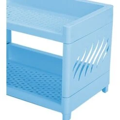 Double-Layer Desktop Storage Rack, Foldable Office Stationery Storage Rack, Storage Rack Blue -Living Room Furniture Store 77432395 3
