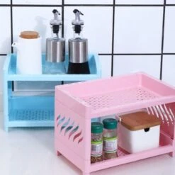 Double-Layer Desktop Storage Rack, Foldable Office Stationery Storage Rack, Storage Rack Blue -Living Room Furniture Store 77432395 5