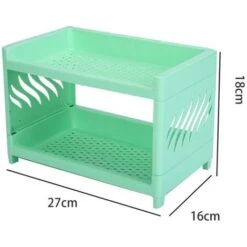 Double-Layer Desktop Storage Rack, Foldable Office Stationery Storage Rack, Storage Rack Green -Living Room Furniture Store 77432663 2