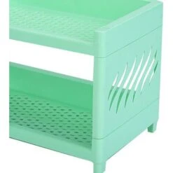 Double-Layer Desktop Storage Rack, Foldable Office Stationery Storage Rack, Storage Rack Green -Living Room Furniture Store 77432663 3