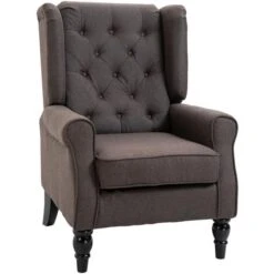 HOMCOM Accent Armchair Home Furniture Retro Tufted Club Wood Fabric Brown