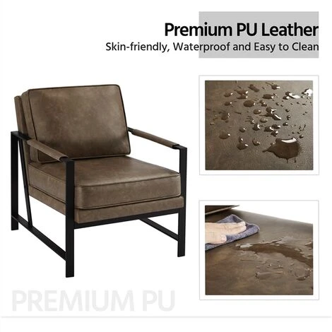 Yaheetech Retro Upholstered Faux Leather Accent Chair, Brown 5 Yaheetech Retro Upholstered Faux Leather Accent Chair, Brown - Image 3