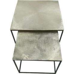 Set Of 2 Metal Nest Of Table For Living Room Furniture, Black & Nickel Sofa Side Table