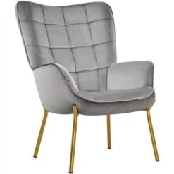 Yaheetech Mid-century Modern Velvet Upholstered Accent Chair, Light Gray