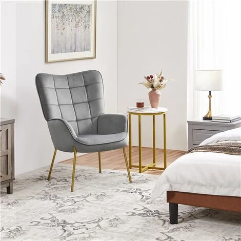 Yaheetech Mid-century Modern Velvet Upholstered Accent Chair, Light Gray 4 Yaheetech Mid-century Modern Velvet Upholstered Accent Chair, Light Gray - Image 2
