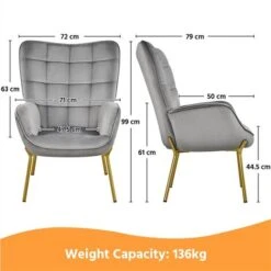 Yaheetech Mid-century Modern Velvet Upholstered Accent Chair, Light Gray 9 Yaheetech Mid-century Modern Velvet Upholstered Accent Chair, Light Gray -Living Room Furniture Store 78768296 3