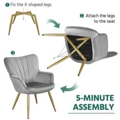 Yaheetech Modern Curved Back Velvet Accent Chair Upholstered Armchair, Light Gray -Living Room Furniture Store 78768297 3