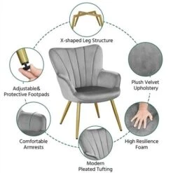 Yaheetech Modern Curved Back Velvet Accent Chair Upholstered Armchair, Light Gray -Living Room Furniture Store 78768297 4