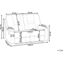 Modern Velvet Recliner Sofa Electric Reclining LED Padded 2 Seater Beige Bergen -Living Room Furniture Store 79358276 3
