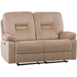 Modern Velvet Recliner Sofa Electric Reclining LED Padded 2 Seater Beige Bergen -Living Room Furniture Store 79358276 4