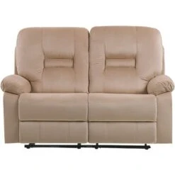 Modern Velvet Recliner Sofa Electric Reclining LED Padded 2 Seater Beige Bergen -Living Room Furniture Store 79358276 5