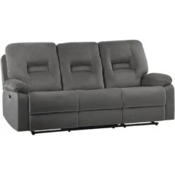 Modern Velvet Recliner Sofa Electric Reclining LED 3 Seater Dark Grey Bergen -Living Room Furniture Store 79358294 4