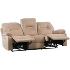 Modern Velvet Recliner Sofa Electric Reclining LED Padded 3 Seater Beige Bergen