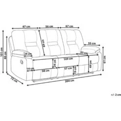 Modern Velvet Recliner Sofa Electric Reclining LED Padded 3 Seater Beige Bergen -Living Room Furniture Store 79358307 3