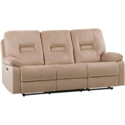 Modern Velvet Recliner Sofa Electric Reclining LED Padded 3 Seater Beige Bergen -Living Room Furniture Store 79358307 4