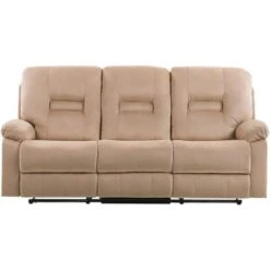 Modern Velvet Recliner Sofa Electric Reclining LED Padded 3 Seater Beige Bergen -Living Room Furniture Store 79358307 5