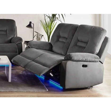Modern Velvet Recliner Sofa Electric Reclining LED 2 Seater Dark Grey Bergen 4 Modern Velvet Recliner Sofa Electric Reclining LED 2 Seater Dark Grey Bergen - Image 2