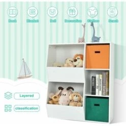 Kids Toy Storage Cabinet Modern Toys And Books Storage Organizer With 2 Baskets -Living Room Furniture Store 80281093 4