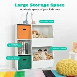 Kids Toy Storage Cabinet Modern Toys And Books Storage Organizer With 2 Baskets -Living Room Furniture Store 80281093 5