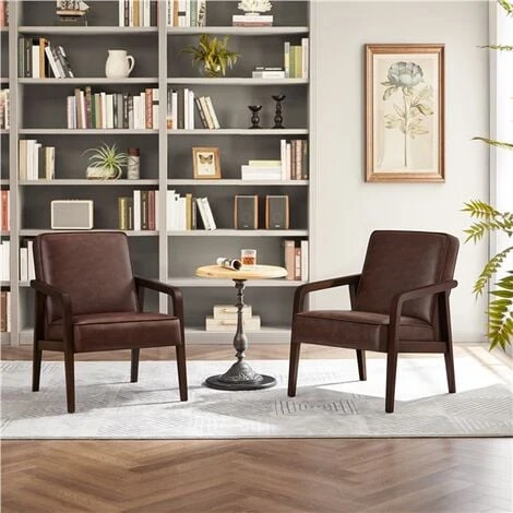 Yaheetech Accent Chair Mid-Century Modern Upholstered Lounge Chair,Dark Brown 4 Yaheetech Accent Chair Mid-Century Modern Upholstered Lounge Chair,Dark Brown - Image 2