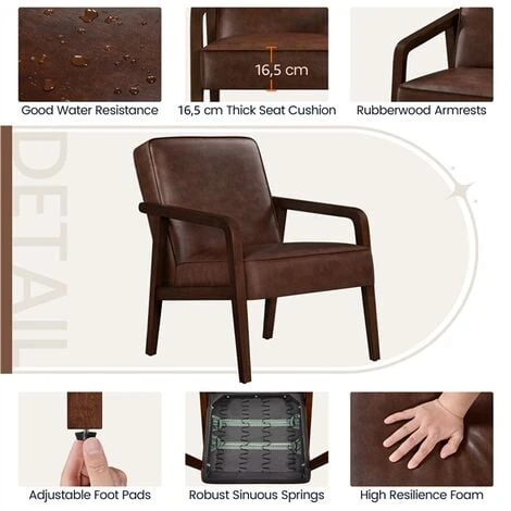 Yaheetech Accent Chair Mid-Century Modern Upholstered Lounge Chair,Dark Brown 5 Yaheetech Accent Chair Mid-Century Modern Upholstered Lounge Chair,Dark Brown - Image 3