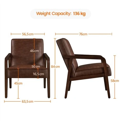 Yaheetech Accent Chair Mid-Century Modern Upholstered Lounge Chair,Dark Brown 7 Yaheetech Accent Chair Mid-Century Modern Upholstered Lounge Chair,Dark Brown - Image 5