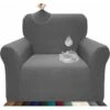 Stretch Sofa Cover, Waterproof And Scratch Resistant Furniture Leg For 1 Seater Sofa Elegant Pattern With Non-Slip Foam Sticks (1 Seater Sofa, Light Grey) -Living Room Furniture Store 80321236 1