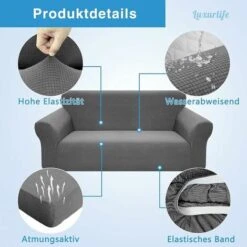 Stretch Sofa Cover, Waterproof And Scratch Resistant Furniture Leg For 1 Seater Sofa Elegant Pattern With Non-Slip Foam Sticks (1 Seater Sofa, Light Grey) -Living Room Furniture Store 80321236 3