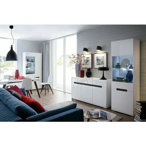 Tall Glass Display Cabinet Unit LED Light Modern White Gloss Black Brown Insert Azteca 5 Tall Glass Display Cabinet Unit LED Light Modern White Gloss Black Brown Insert Azteca - Image 3