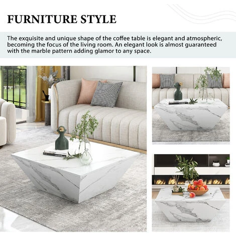 Modern Coffee Table For Living Room, Marbling Veneer, 2 Drawers, White 70x70x36cm 4 Modern Coffee Table For Living Room, Marbling Veneer, 2 Drawers, White 70x70x36cm - Image 2