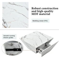 Modern Coffee Table For Living Room, Marbling Veneer, 2 Drawers, White 70x70x36cm 9 Modern Coffee Table For Living Room, Marbling Veneer, 2 Drawers, White 70x70x36cm -Living Room Furniture Store 80868872 3