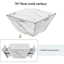 Modern Coffee Table For Living Room, Marbling Veneer, 2 Drawers, White 70x70x36cm 10 Modern Coffee Table For Living Room, Marbling Veneer, 2 Drawers, White 70x70x36cm -Living Room Furniture Store 80868872 4