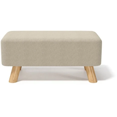 Livingandhome Beige Linen Pouffe Footstool With Wooden Legs 5 Livingandhome Beige Linen Pouffe Footstool With Wooden Legs - Image 3