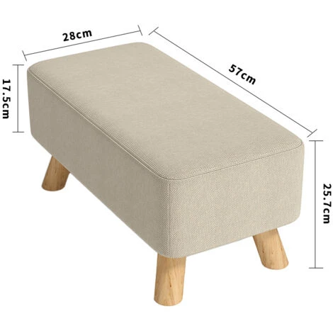 Livingandhome Beige Linen Pouffe Footstool With Wooden Legs 7 Livingandhome Beige Linen Pouffe Footstool With Wooden Legs - Image 5