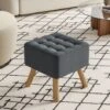 Livingandhome Dark Grey Square Linen Upholstered Footstool With Wooden Legs