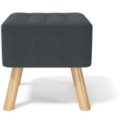 Livingandhome Dark Grey Square Linen Upholstered Footstool With Wooden Legs -Living Room Furniture Store 80888124 3