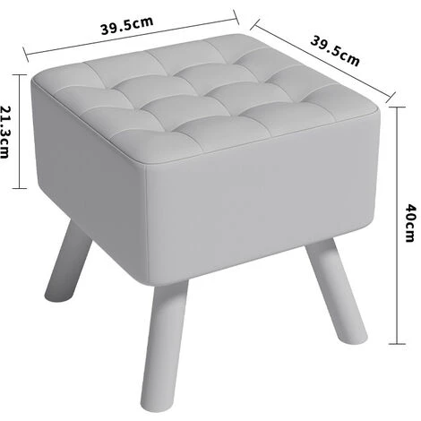 Livingandhome Beige Square Linen Upholstered Footstool With Wooden Legs 7 Livingandhome Beige Square Linen Upholstered Footstool With Wooden Legs - Image 5