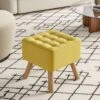 Livingandhome Yellow Square Linen Upholstered Footstool With Wooden Legs -Living Room Furniture Store 80888130 1
