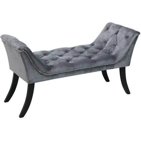 OLGA Upholstered Bench With Silver Beading Design, Elegant Bedroom Bench Seat, Tufted And Cushioned Entryway Foot Stool - GREY 3 OLGA Upholstered Bench With Silver Beading Design, Elegant Bedroom Bench Seat, Tufted And Cushioned Entryway Foot Stool - GREY
