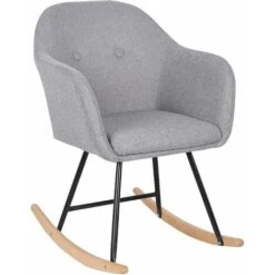 WOLTU Linen Look Rocking Chairs W/ Solid Wood Curved Legs Padded Seat Two Colours Light Grey
