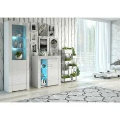 White Gloss Glass Display Cabinet Bookcase Shelving Unit Compact Smalll With Blue LED Light Lily -Living Room Furniture Store 81207399 4