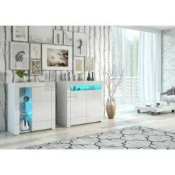 White Gloss Glass Display Cabinet Bookcase Shelving Unit Compact Smalll With Blue LED Light Lily -Living Room Furniture Store 81207399 5