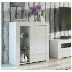 Glass Display Cabinet Unit Bookcase Shelving Storage Small Slim White Gloss Lily -Living Room Furniture Store 81207402 3