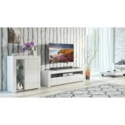 Glass Display Cabinet Unit Bookcase Shelving Storage Small Slim White Gloss Lily -Living Room Furniture Store 81207402 4