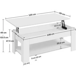Yaheetech Lift Top Coffee Table,L120cm X W60cm,White -Living Room Furniture Store 81208955 5
